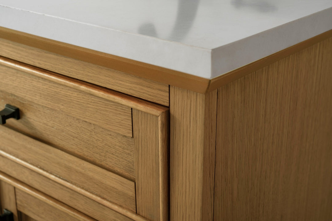 Milano 60" Single Sink Vanity with White Quartz Top - Design Element Bath Kitchen - Bathroom Vanity - Heritage Oak with Matte Black Hardware