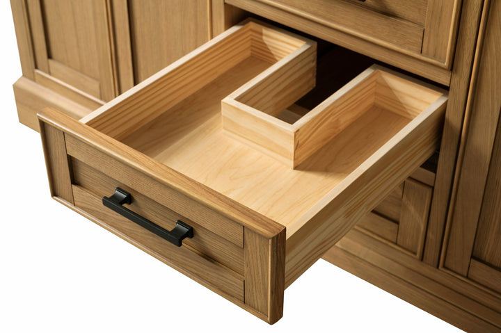 Milano 60" Single Sink Vanity with White Quartz Top - Design Element Bath Kitchen - Bathroom Vanity - Heritage Oak with Matte Black Hardware