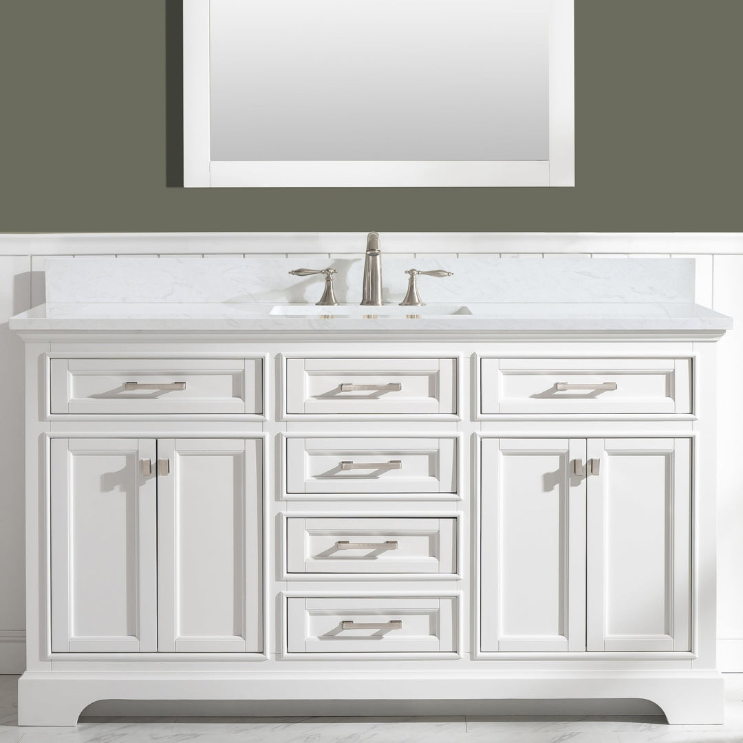 Milano 60" Single Sink Vanity with White Quartz Top - Design Element Bath Kitchen - Bathroom Vanity - Heritage Oak with Matte Black Hardware