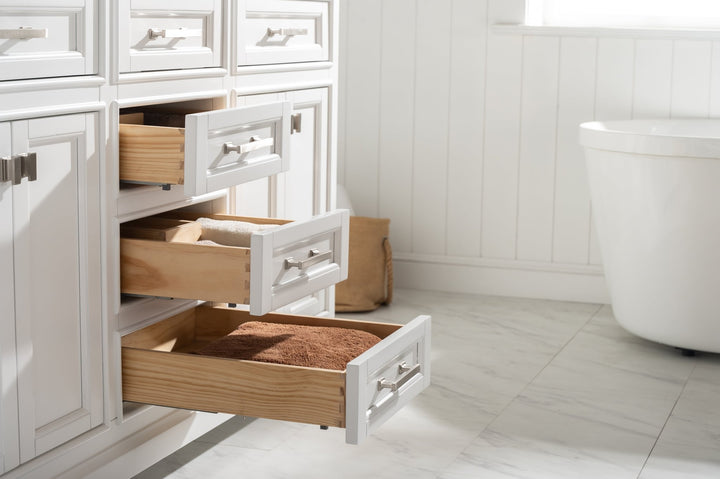 Milano 60" Single Sink Vanity with White Quartz Top - Design Element Bath Kitchen - Bathroom Vanity - Heritage Oak with Matte Black Hardware