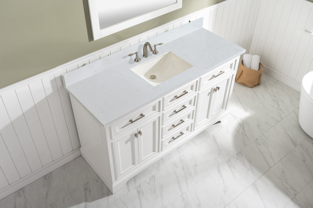 Milano 60" Single Sink Vanity with White Quartz Top - Design Element Bath Kitchen - Bathroom Vanity - Heritage Oak with Matte Black Hardware