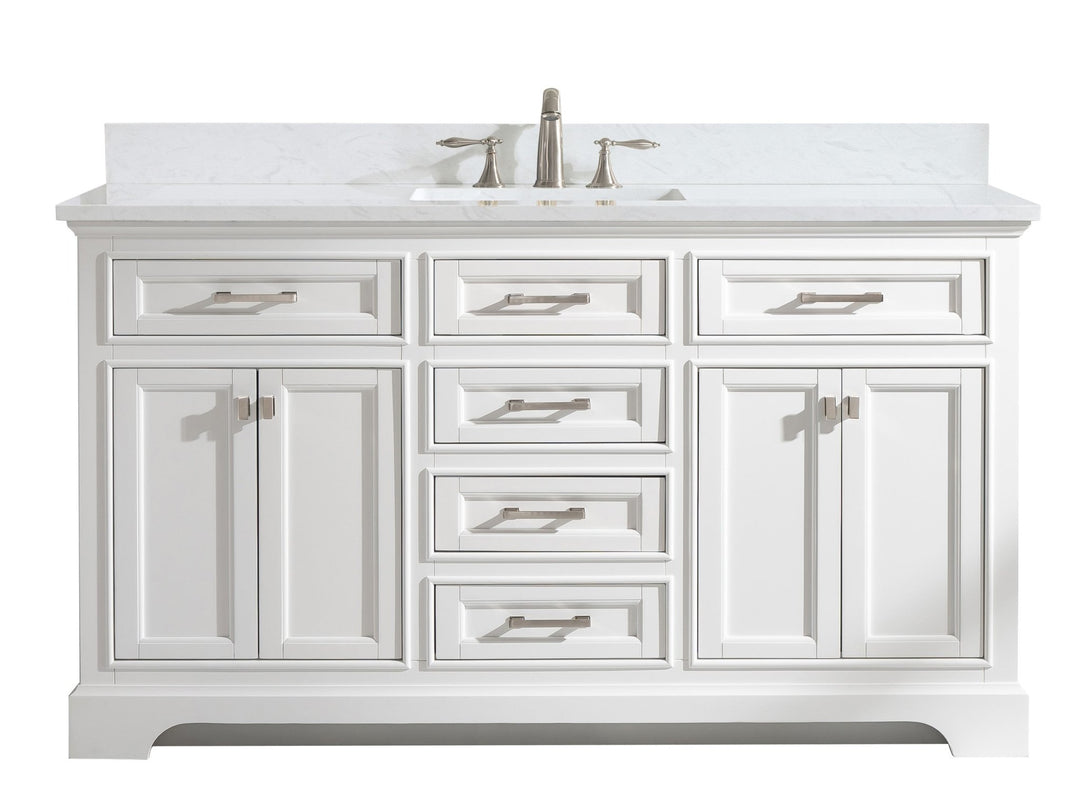 Milano 60" Single Sink Vanity with White Quartz Top - Design Element Bath Kitchen - Bathroom Vanity - Heritage Oak with Matte Black Hardware