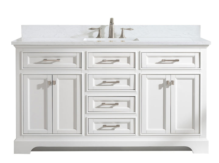 Milano 60" Single Sink Vanity with White Quartz Top - Design Element Bath Kitchen - Bathroom Vanity - Heritage Oak with Matte Black Hardware