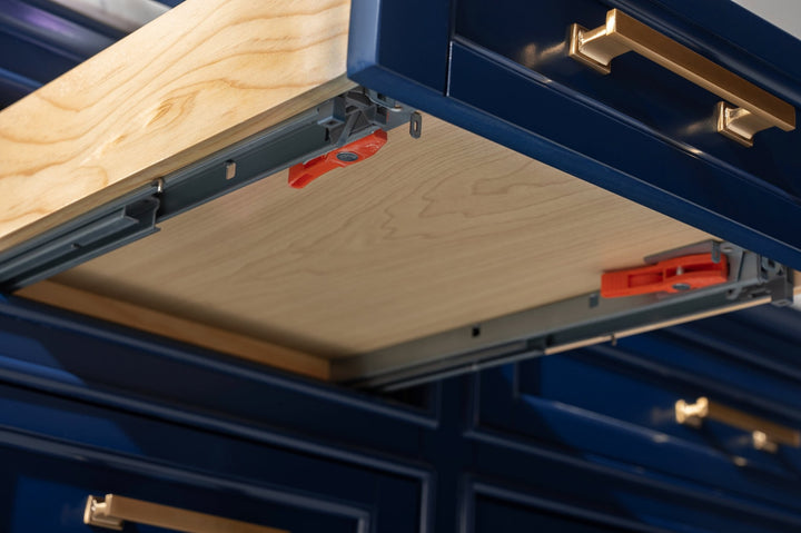 Milano 72" Double Sink Vanity with White Quartz Top - Design Element Bath Kitchen - Bathroom Vanity - Navy with Satin Gold Hardware