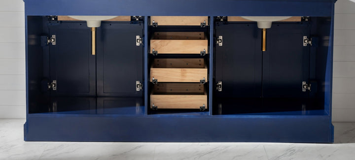 Milano 72" Double Sink Vanity with White Quartz Top - Design Element Bath Kitchen - Bathroom Vanity - Navy with Satin Gold Hardware