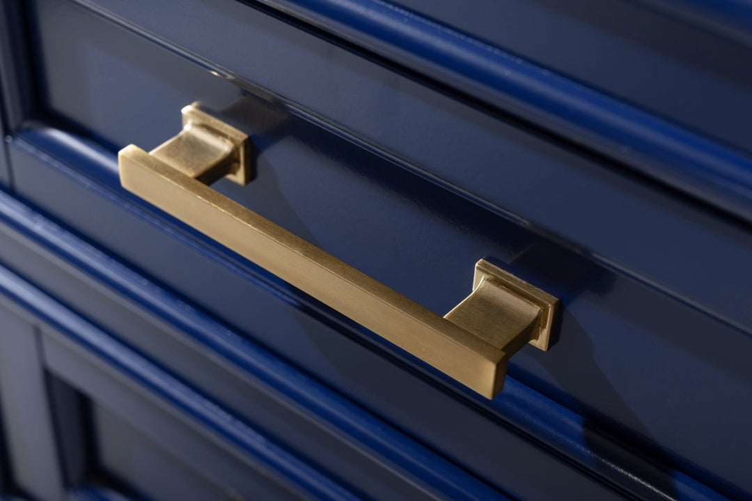 Milano 72" Double Sink Vanity with White Quartz Top - Design Element Bath Kitchen - Bathroom Vanity - Navy with Satin Gold Hardware