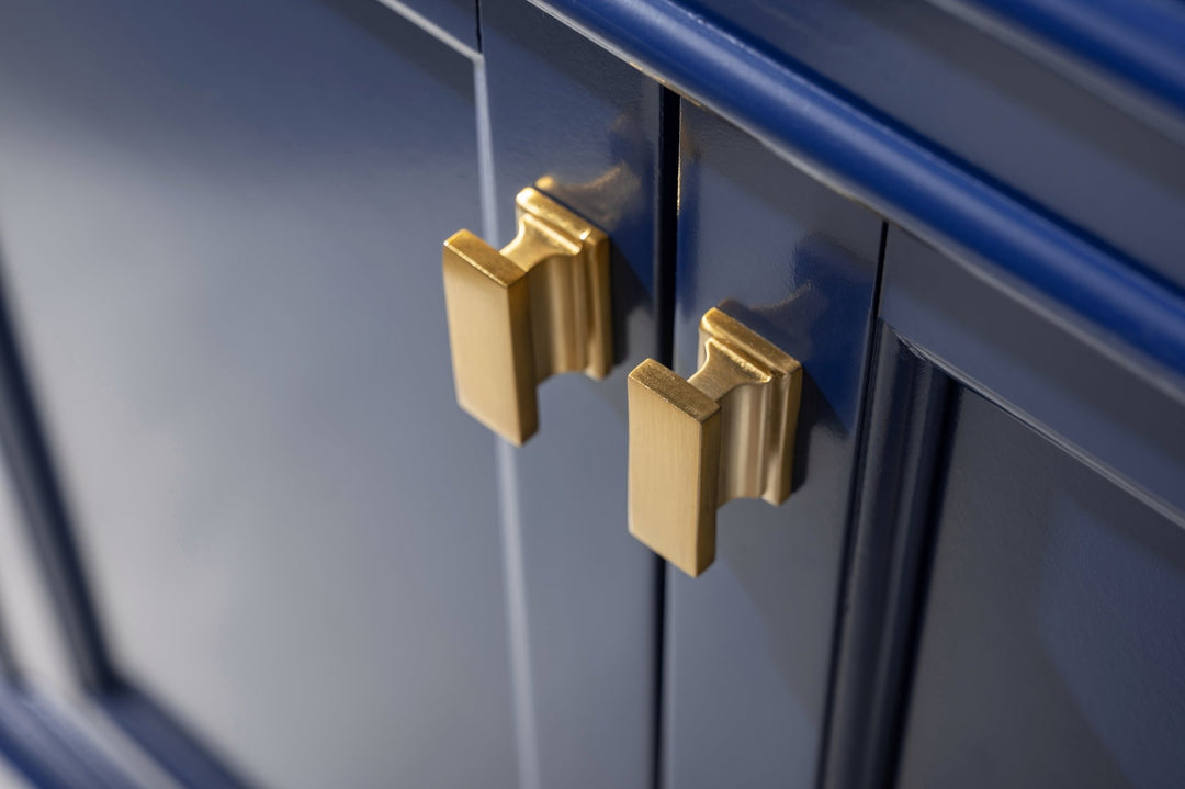 Milano 72" Double Sink Vanity with White Quartz Top - Design Element Bath Kitchen - Bathroom Vanity - Navy with Satin Gold Hardware