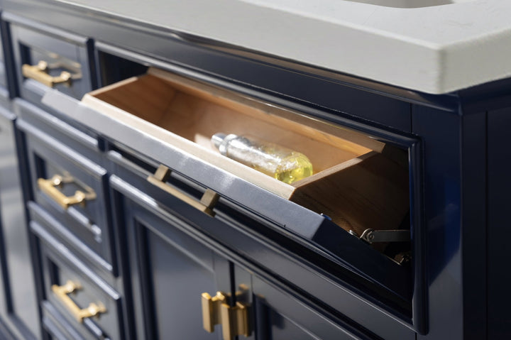 Milano 72" Double Sink Vanity with White Quartz Top - Design Element Bath Kitchen - Bathroom Vanity - Navy with Satin Gold Hardware