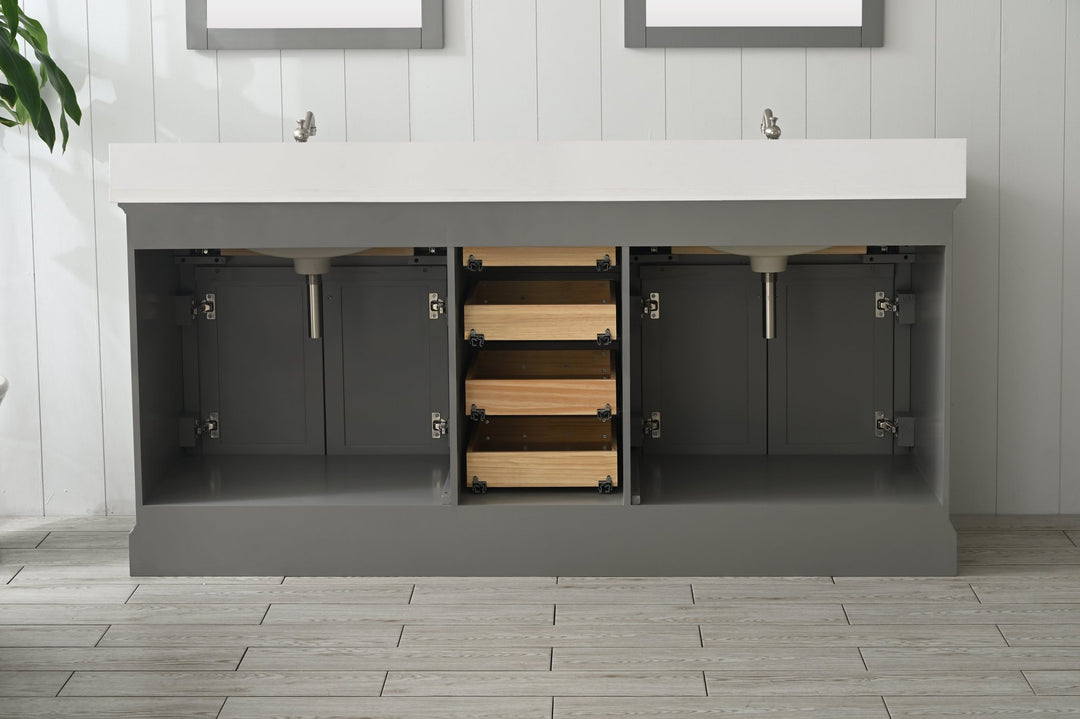 Milano 72" Double Sink Vanity with White Quartz Top - Design Element Bath Kitchen - Bathroom Vanity - Navy with Satin Gold Hardware