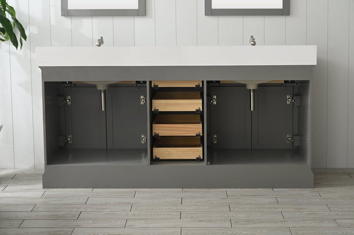 Milano 72" Double Sink Vanity with White Quartz Top - Design Element Bath Kitchen - Bathroom Vanity - Navy with Satin Gold Hardware