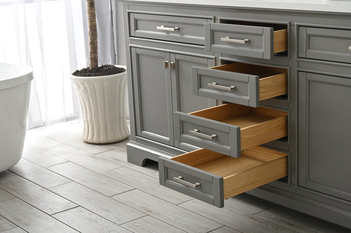 Milano 72" Double Sink Vanity with White Quartz Top - Design Element Bath Kitchen - Bathroom Vanity - Navy with Satin Gold Hardware