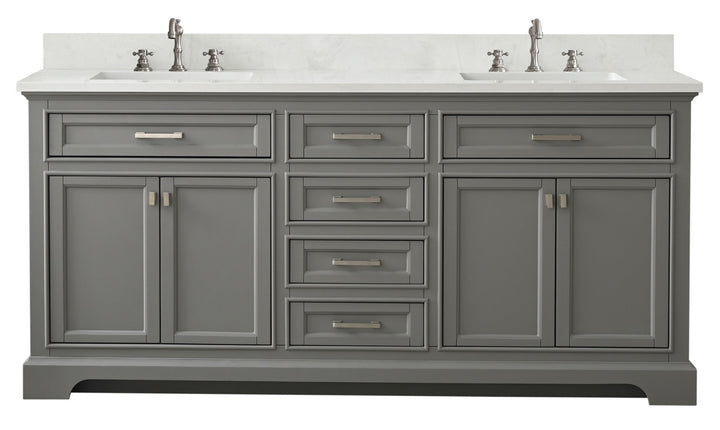 Milano 72" Double Sink Vanity with White Quartz Top - Design Element Bath Kitchen - Bathroom Vanity - Navy with Satin Gold Hardware