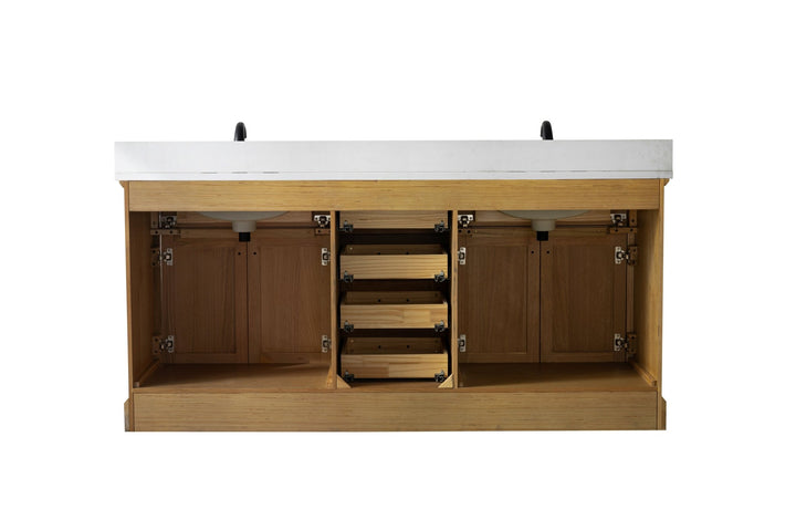 Milano 72" Double Sink Vanity with White Quartz Top - Design Element Bath Kitchen - Bathroom Vanity - Navy with Satin Gold Hardware