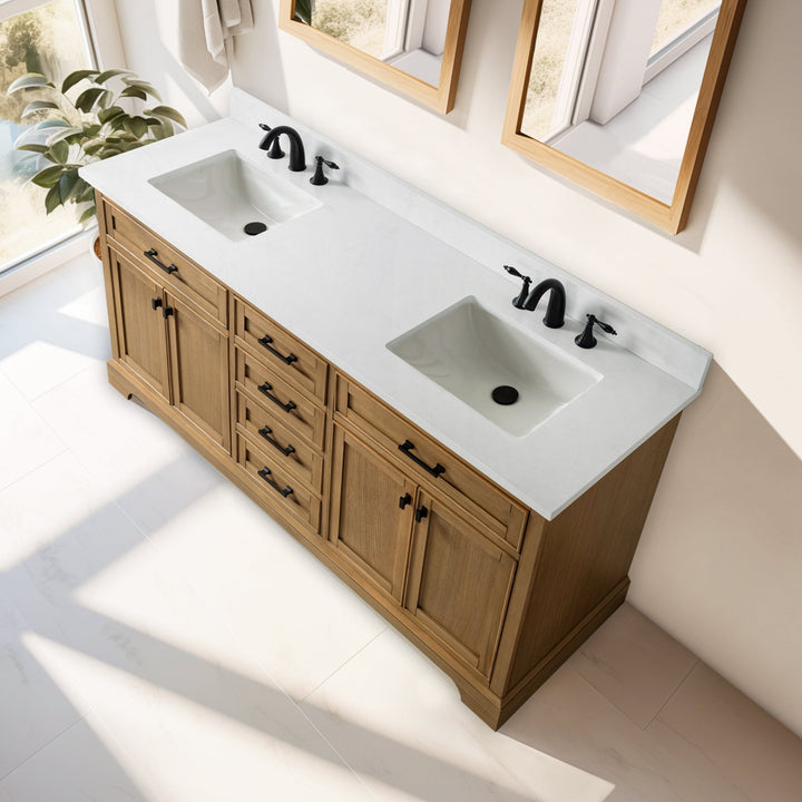 Milano 72" Double Sink Vanity with White Quartz Top - Design Element Bath Kitchen - Bathroom Vanity - Navy with Satin Gold Hardware