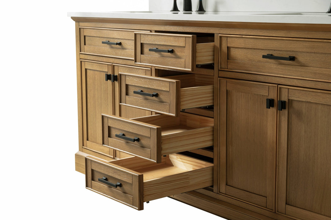 Milano 72" Double Sink Vanity with White Quartz Top - Design Element Bath Kitchen - Bathroom Vanity - Navy with Satin Gold Hardware