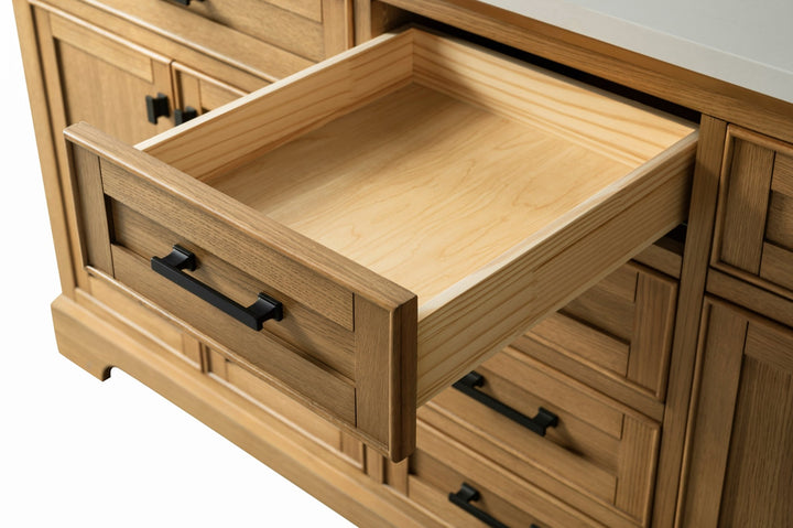 Milano 72" Double Sink Vanity with White Quartz Top - Design Element Bath Kitchen - Bathroom Vanity - Navy with Satin Gold Hardware