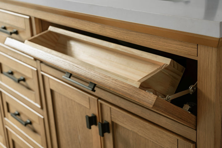 Milano 72" Double Sink Vanity with White Quartz Top - Design Element Bath Kitchen - Bathroom Vanity - Navy with Satin Gold Hardware