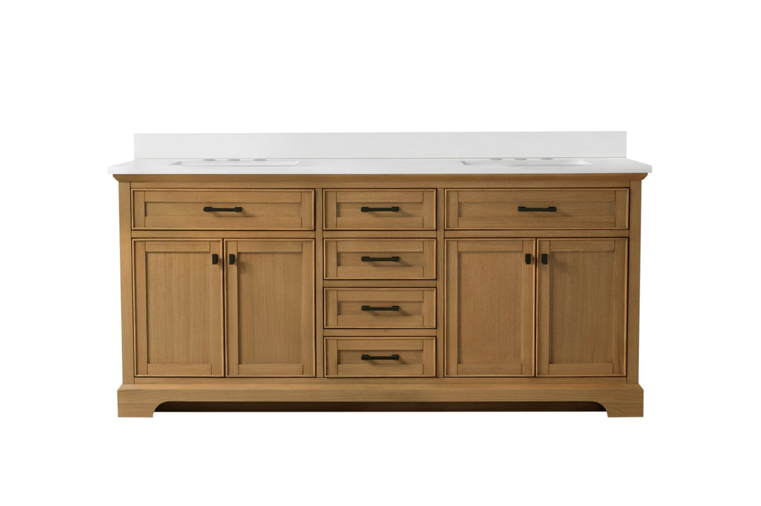 Milano 72" Double Sink Vanity with White Quartz Top - Design Element Bath Kitchen - Bathroom Vanity - Navy with Satin Gold Hardware
