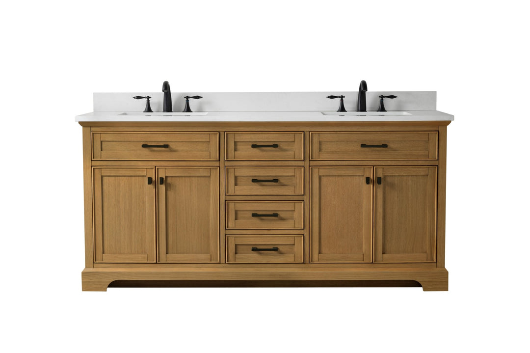 Milano 72" Double Sink Vanity with White Quartz Top - Design Element Bath Kitchen - Bathroom Vanity - Navy with Satin Gold Hardware