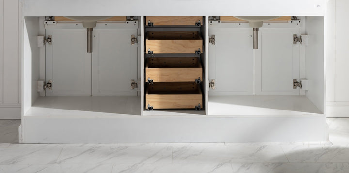 Milano 72" Double Sink Vanity with White Quartz Top - Design Element Bath Kitchen - Bathroom Vanity - Navy with Satin Gold Hardware