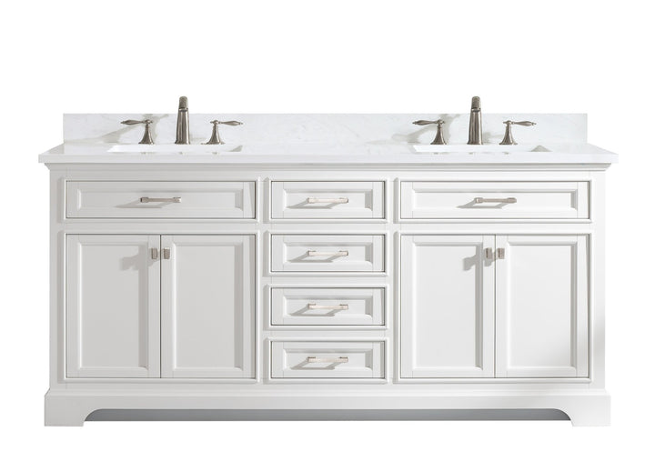 Milano 72" Double Sink Vanity with White Quartz Top - Design Element Bath Kitchen - Bathroom Vanity - Navy with Satin Gold Hardware
