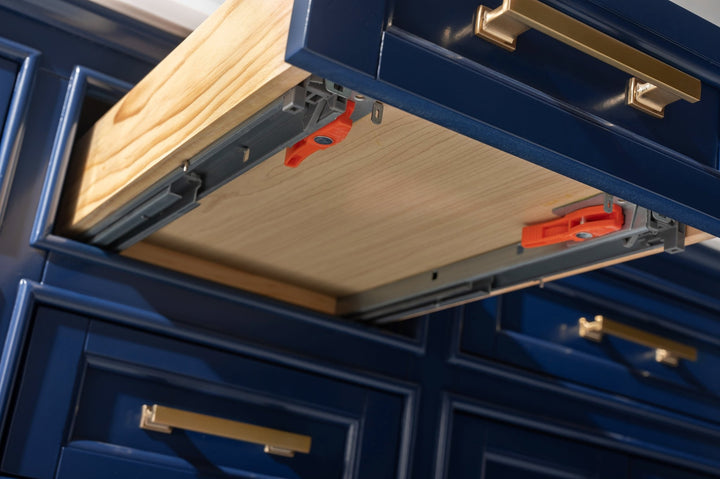 Milano 84" Double Sink Vanity with White Quartz Top - Design Element Bath Kitchen - Bathroom Vanity - Navy with Satin Gold Hardware