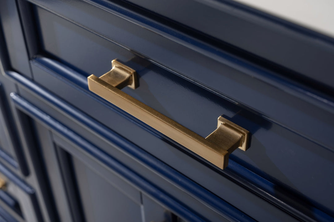 Milano 84" Double Sink Vanity with White Quartz Top - Design Element Bath Kitchen - Bathroom Vanity - Navy with Satin Gold Hardware