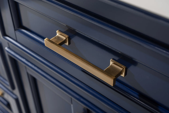 Milano 84" Double Sink Vanity with White Quartz Top - Design Element Bath Kitchen - Bathroom Vanity - Navy with Satin Gold Hardware