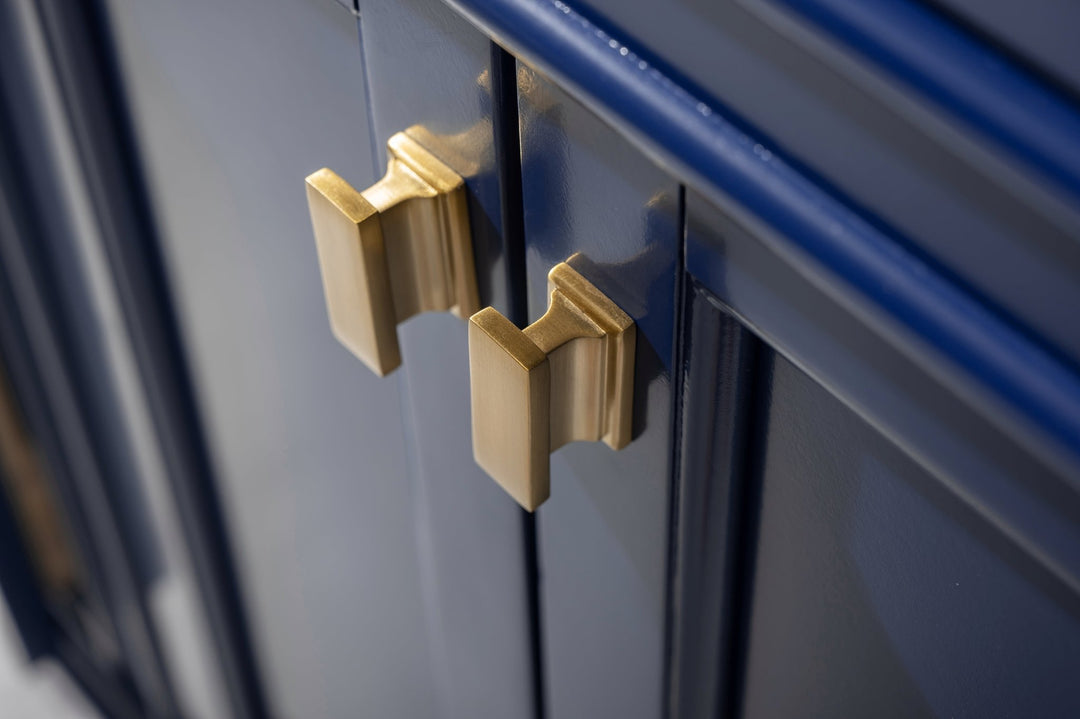 Milano 84" Double Sink Vanity with White Quartz Top - Design Element Bath Kitchen - Bathroom Vanity - Navy with Satin Gold Hardware