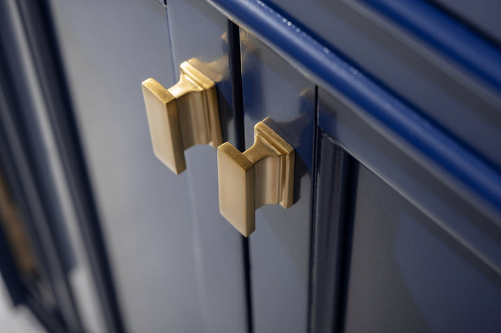 Milano 84" Double Sink Vanity with White Quartz Top - Design Element Bath Kitchen - Bathroom Vanity - Navy with Satin Gold Hardware