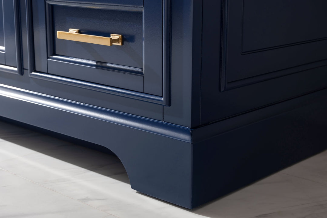 Milano 84" Double Sink Vanity with White Quartz Top - Design Element Bath Kitchen - Bathroom Vanity - Navy with Satin Gold Hardware