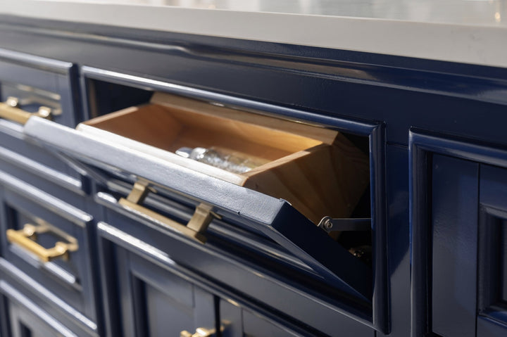 Milano 84" Double Sink Vanity with White Quartz Top - Design Element Bath Kitchen - Bathroom Vanity - Navy with Satin Gold Hardware