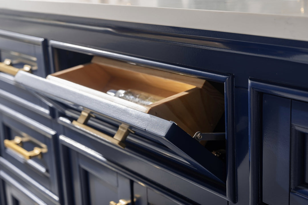 Milano 84" Double Sink Vanity with White Quartz Top - Design Element Bath Kitchen - Bathroom Vanity - Navy with Satin Gold Hardware