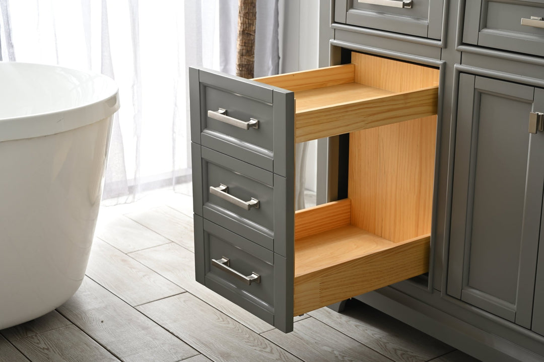 Milano 84" Double Sink Vanity with White Quartz Top - Design Element Bath Kitchen - Bathroom Vanity - Navy with Satin Gold Hardware