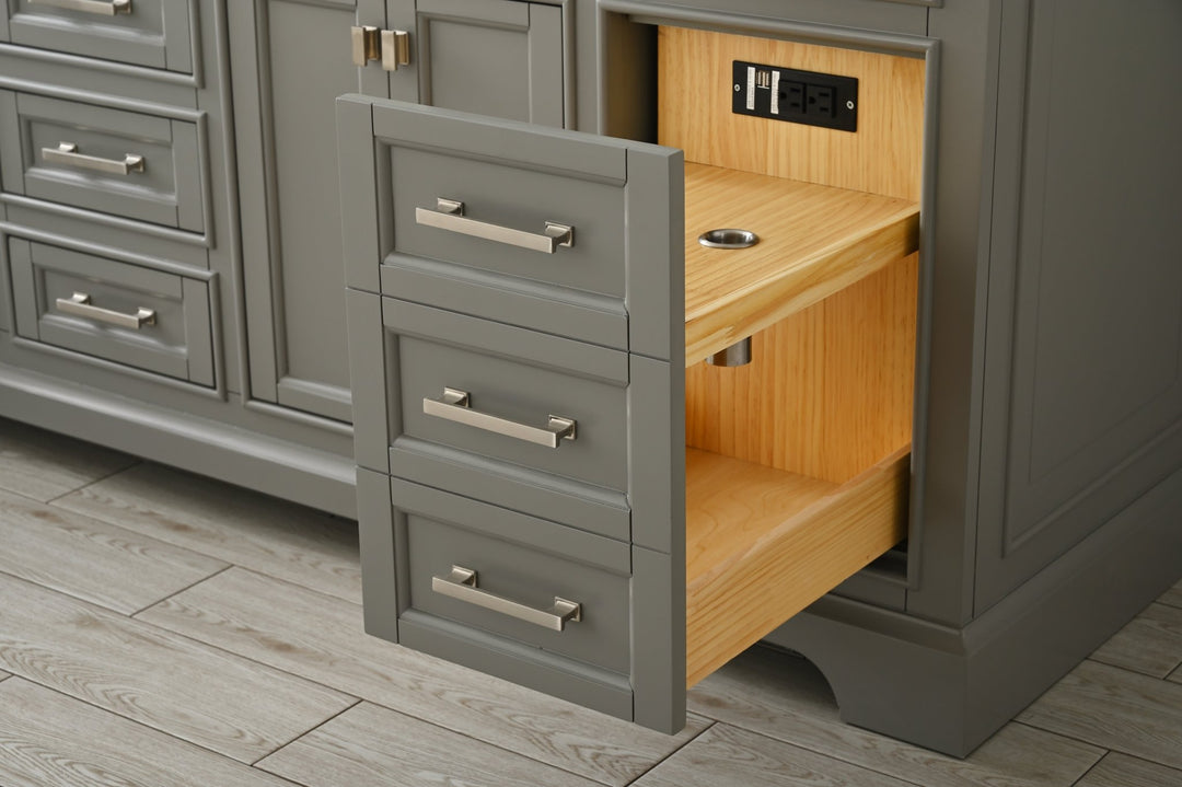 Milano 84" Double Sink Vanity with White Quartz Top - Design Element Bath Kitchen - Bathroom Vanity - Navy with Satin Gold Hardware