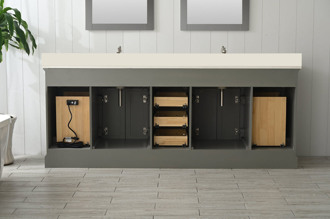 Milano 84" Double Sink Vanity with White Quartz Top - Design Element Bath Kitchen - Bathroom Vanity - Navy with Satin Gold Hardware