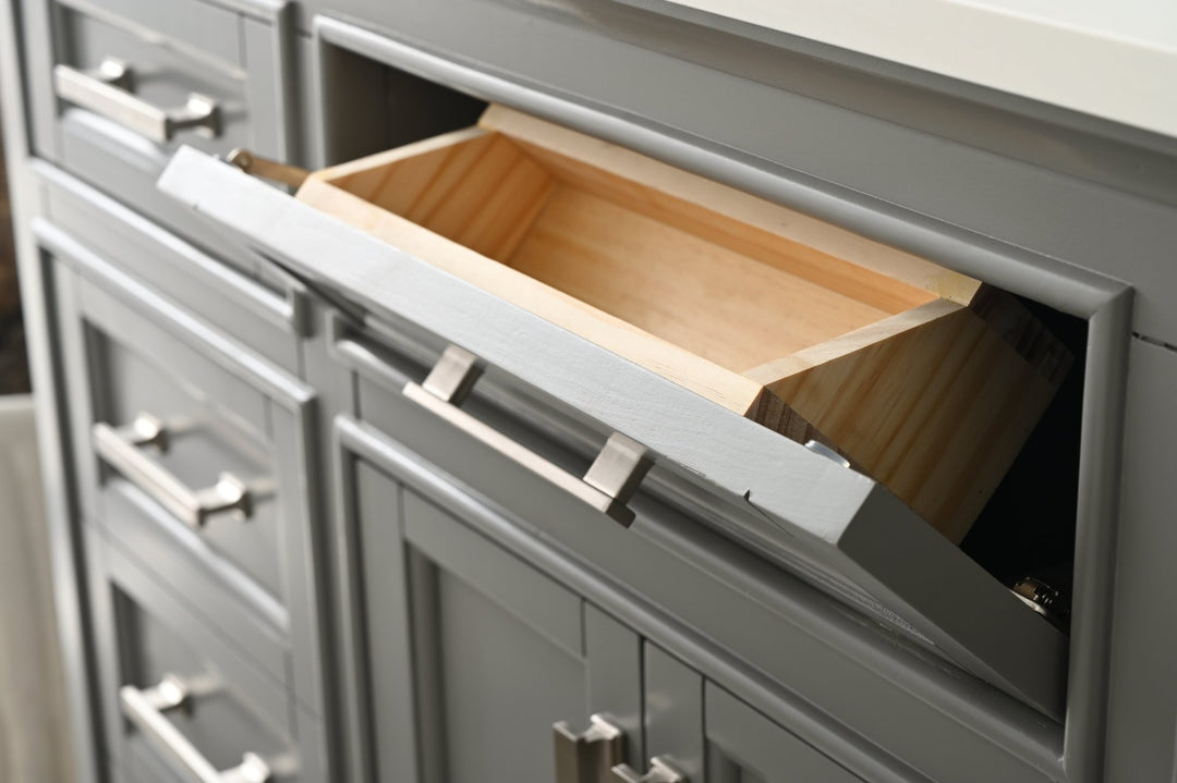 Milano 84" Double Sink Vanity with White Quartz Top - Design Element Bath Kitchen - Bathroom Vanity - Navy with Satin Gold Hardware