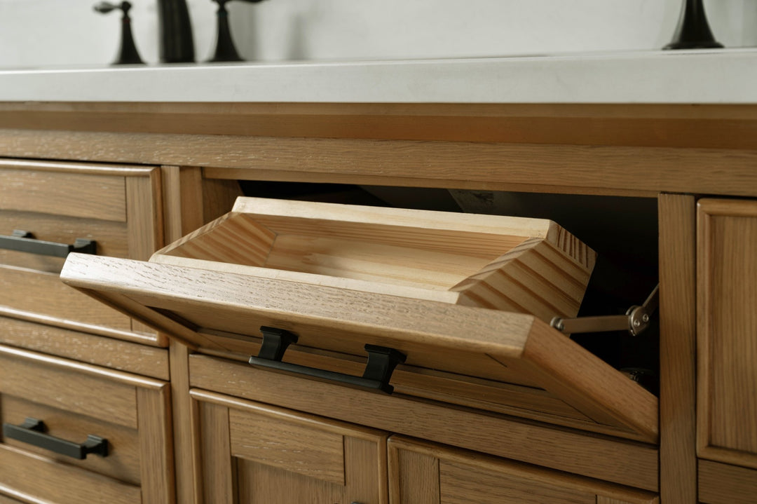 Milano 84" Double Sink Vanity with White Quartz Top - Design Element Bath Kitchen - Bathroom Vanity - Navy with Satin Gold Hardware