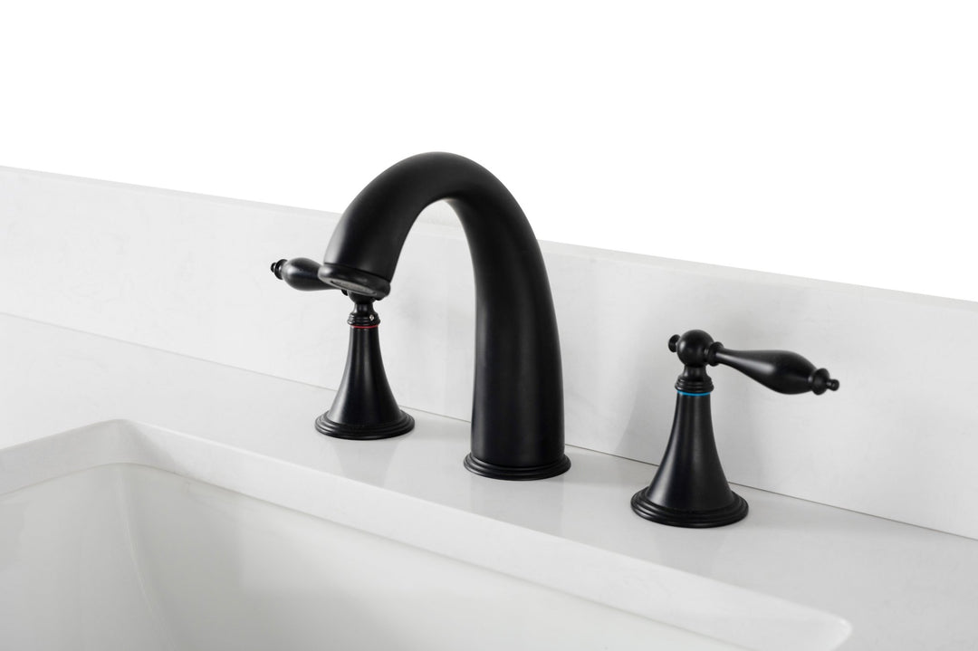 Milano 84" Double Sink Vanity with White Quartz Top - Design Element Bath Kitchen - Bathroom Vanity - Navy with Satin Gold Hardware