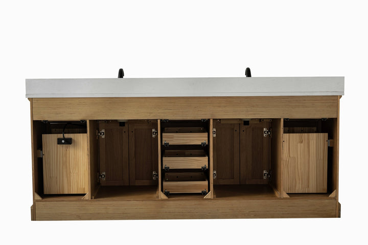 Milano 84" Double Sink Vanity with White Quartz Top - Design Element Bath Kitchen - Bathroom Vanity - Navy with Satin Gold Hardware