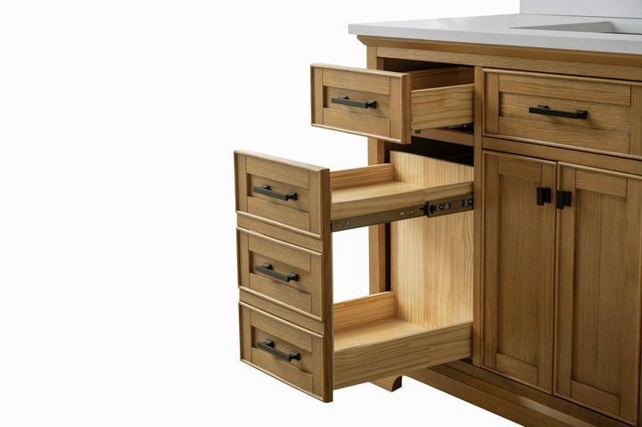 Milano 84" Double Sink Vanity with White Quartz Top - Design Element Bath Kitchen - Bathroom Vanity - Navy with Satin Gold Hardware