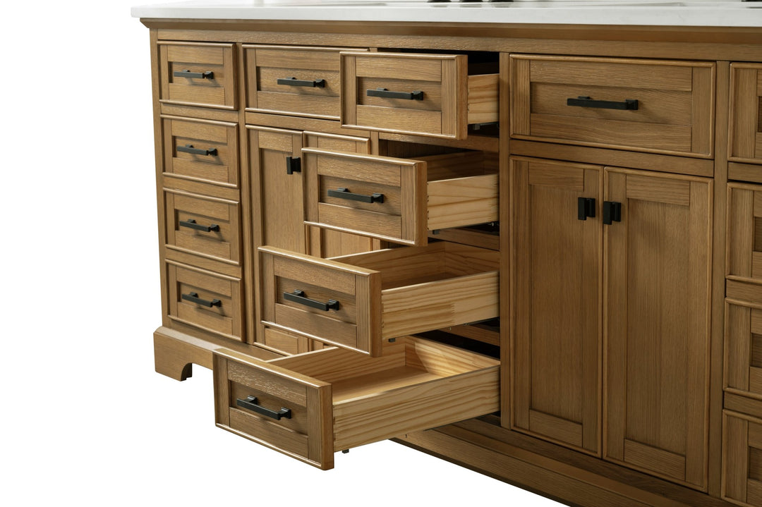 Milano 84" Double Sink Vanity with White Quartz Top - Design Element Bath Kitchen - Bathroom Vanity - Navy with Satin Gold Hardware