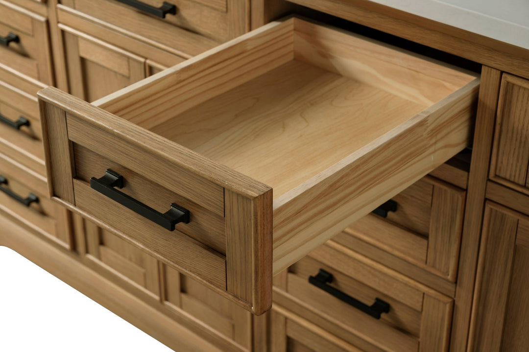 Milano 84" Double Sink Vanity with White Quartz Top - Design Element Bath Kitchen - Bathroom Vanity - Navy with Satin Gold Hardware