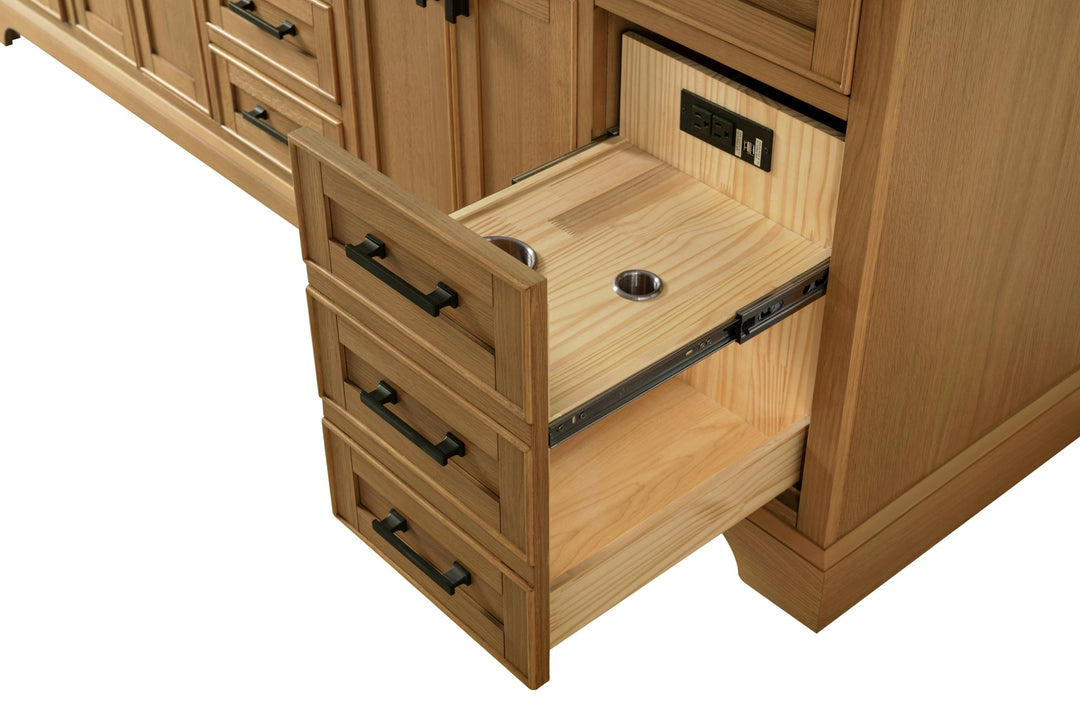 Milano 84" Double Sink Vanity with White Quartz Top - Design Element Bath Kitchen - Bathroom Vanity - Navy with Satin Gold Hardware