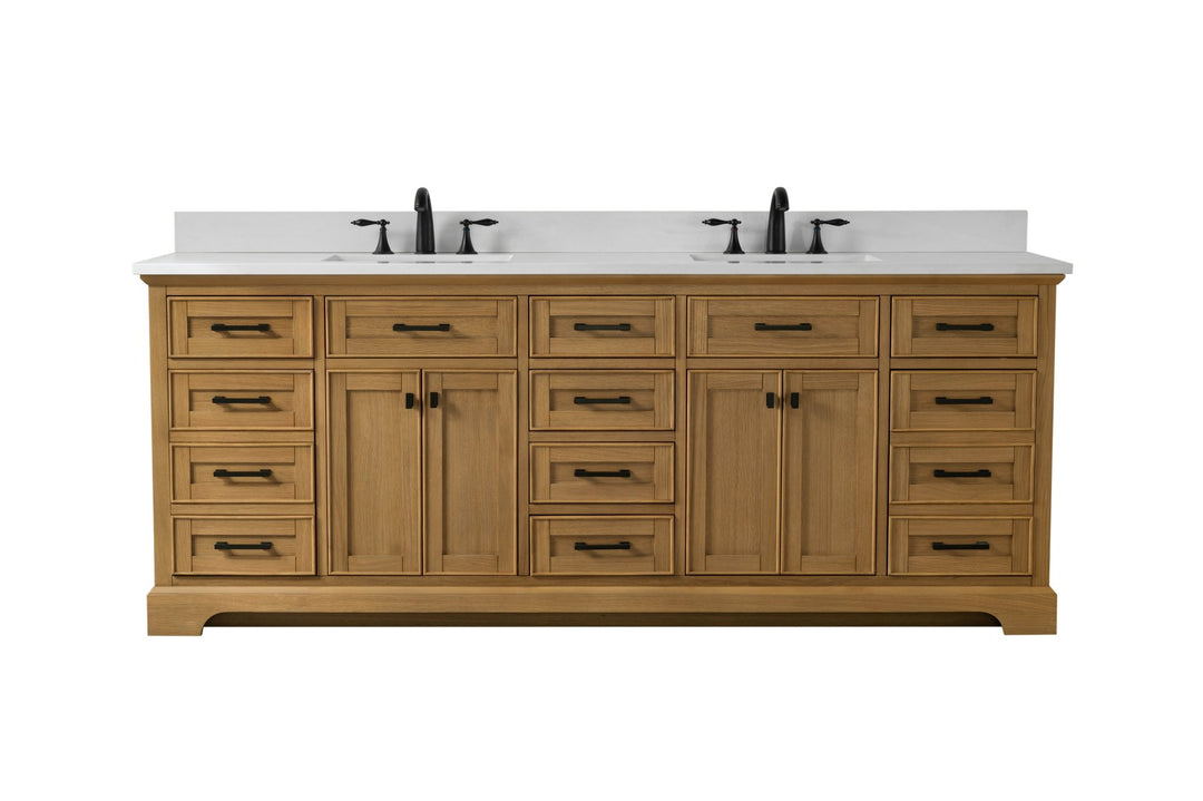 Milano 84" Double Sink Vanity with White Quartz Top - Design Element Bath Kitchen - Bathroom Vanity - Navy with Satin Gold Hardware
