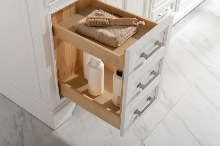 Milano 84" Double Sink Vanity with White Quartz Top - Design Element Bath Kitchen - Bathroom Vanity - Navy with Satin Gold Hardware