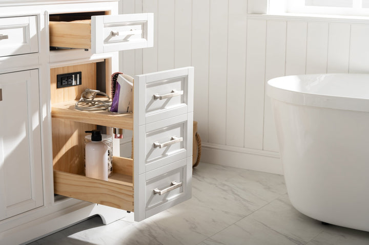 Milano 84" Double Sink Vanity with White Quartz Top - Design Element Bath Kitchen - Bathroom Vanity - Navy with Satin Gold Hardware