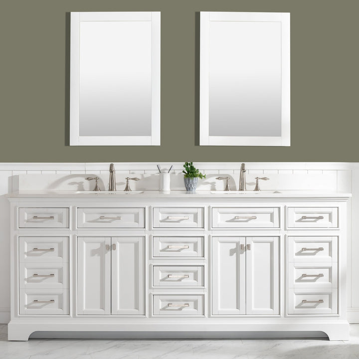 Milano 84" Double Sink Vanity with White Quartz Top - Design Element Bath Kitchen - Bathroom Vanity - White with Silver Satin Hardware