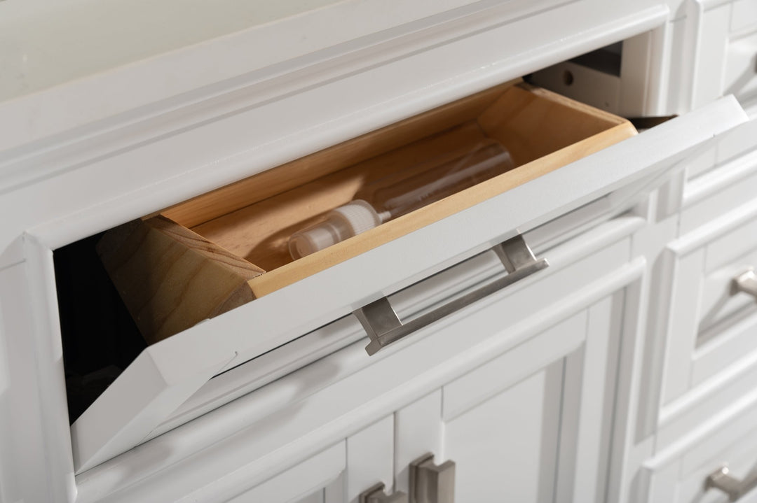 Milano 84" Double Sink Vanity with White Quartz Top - Design Element Bath Kitchen - Bathroom Vanity - Navy with Satin Gold Hardware