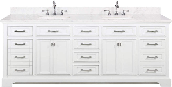 Milano 84" Double Sink Vanity with White Quartz Top - Design Element Bath Kitchen - Bathroom Vanity - Navy with Satin Gold Hardware